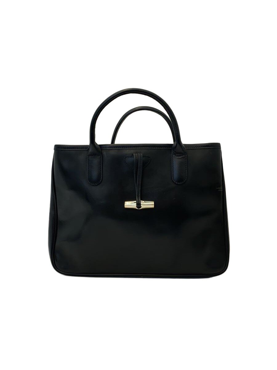 【中古】LONGCHAMP◆LONGCHAMP/トートバッグ/なめし革/BLK【御徒面子】