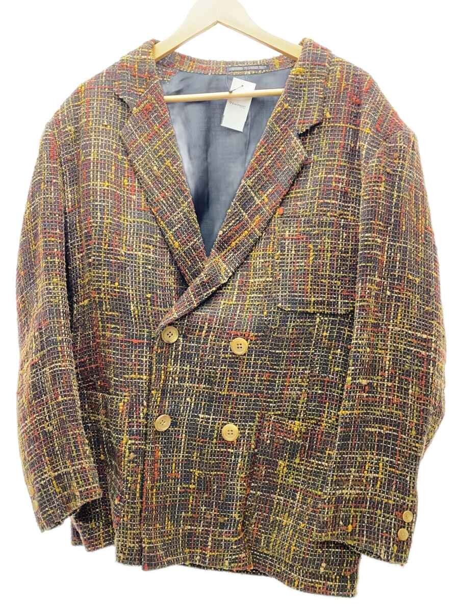 【中古】yohji yamamoto POUR HOMME◆ダブル乳ぶさ/テーラードジャケット/S/絹地/リネン/マルチ色合い/ツィード【メンズウェア】