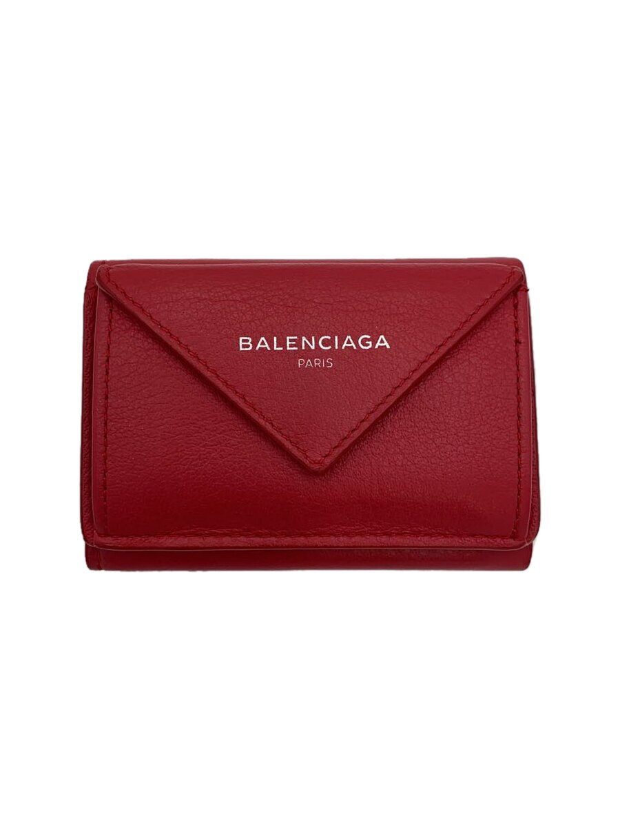 【中古】BALENCIAGA◆3つ折り紙入れ/--/RED/無地/レディース【服飾雑貨他】