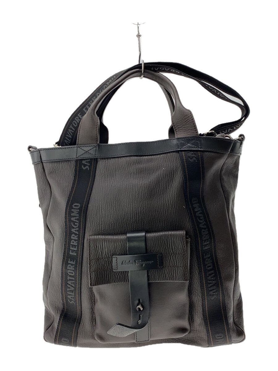【中古】Salvatore Ferragamo◆トートバッグ/なめし革/BRW/無地/FB-24 9346【御徒面子】