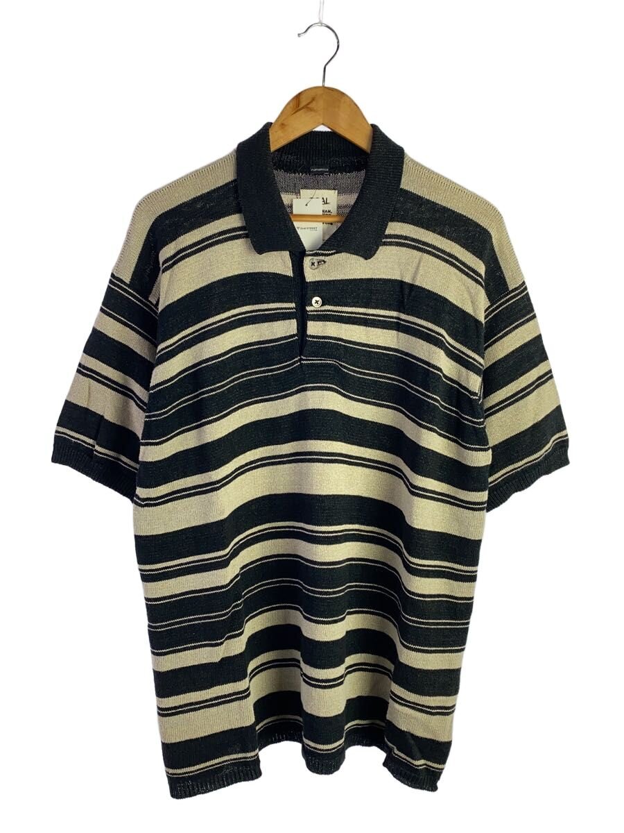 【中古】nanamica◆22SS/ストライプニットポロシャツ/S/綿織物/和紙混紡/BLK/縞模様/SUJS240【メンズウェア】
