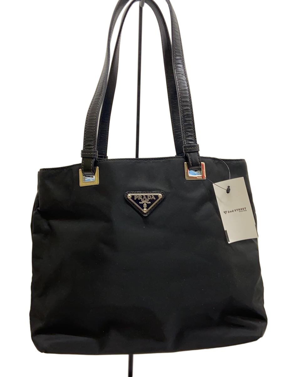 【中古】PRADA◆トートバッグ/--/BLK/無地/ジップ開閉捉え所の無い/金具青錆有【御徒面子】