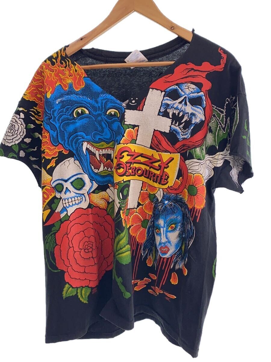【中古】Hanes◆90s/OZZY OSBOURNE/1992_タトゥープリントプルオーバー/カットオフ/USA製/XL/BLK//【メンズウェア】