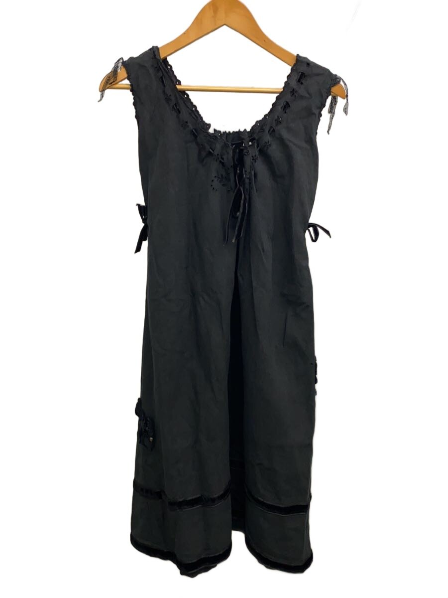 【中古】ビンテージ再組み上げる/ノースリーブ衣装/リネン/BLK【レディースお召しもの】