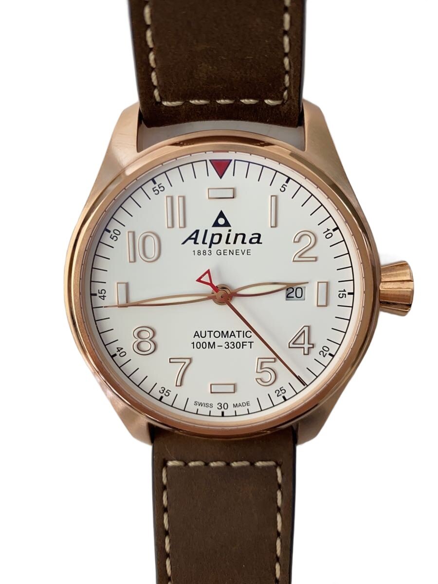 【中古】ALPINA◆自動小銃巻ウオッチ/アナログ/なめし革/WHT/BRW/AL525S4S4【服飾雑貨他】