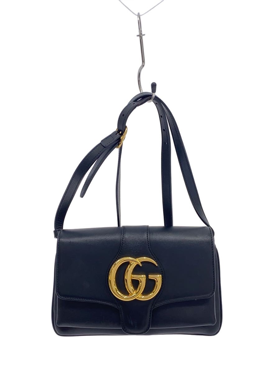 【中古】GUCCI◆ショルダーバッグ_GGマーモント/なめし革/BLK//【御徒面子】