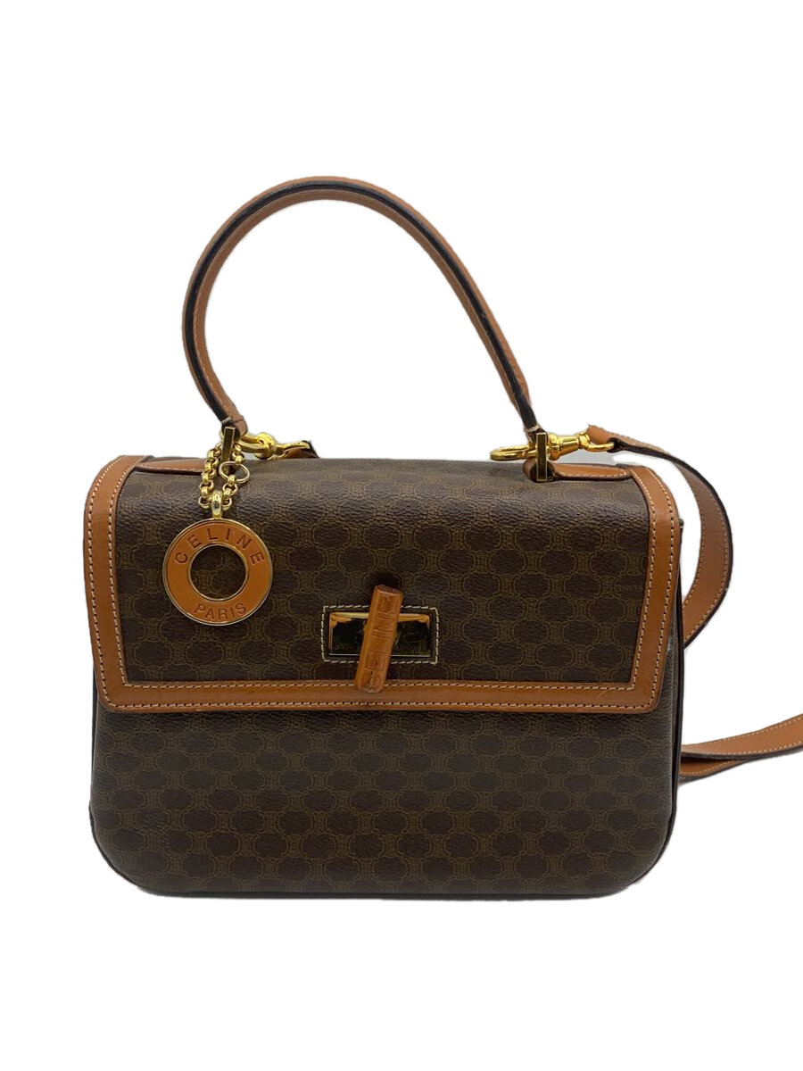 【中古】CELINE◆御徒面子/--/BRW/モノグラム/マカダム 折りかえし鍵を掛ける 肩先//【御徒面子】