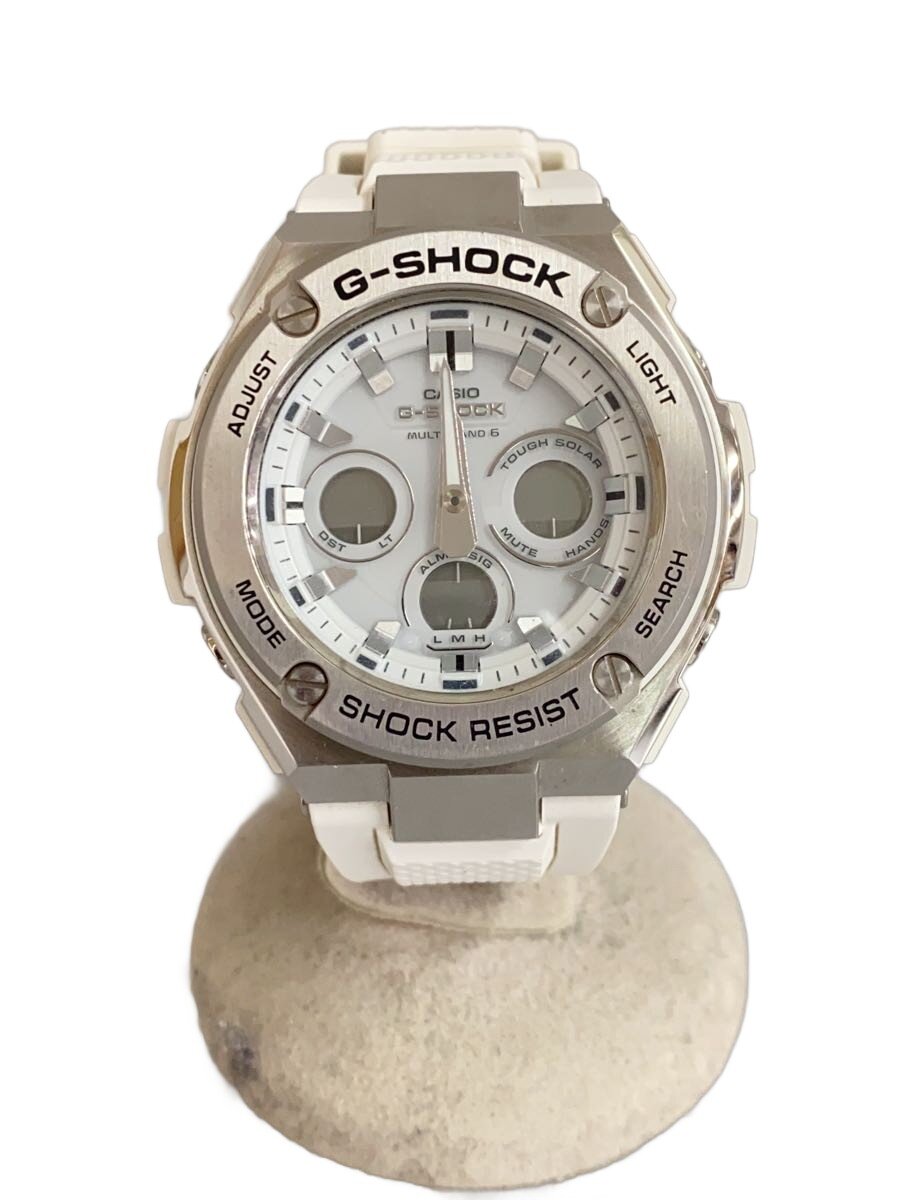 【中古】CASIO◆ソーラーウオッチ・G-SHOCK/デジアナ/天然ゴム/WHT/WHT//【服飾雑貨他】