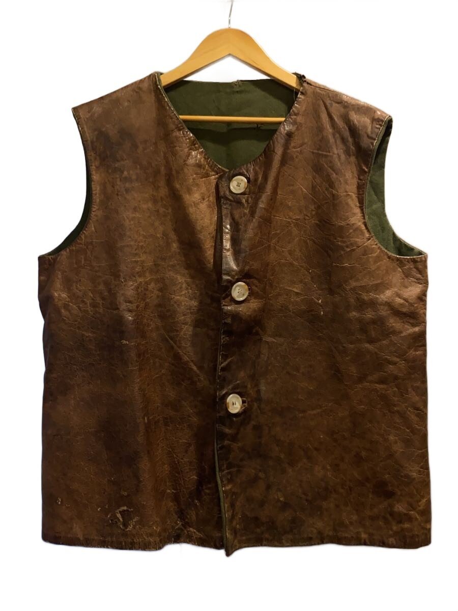 【中古】MILITARY◆Vintage/40s～/連合王国軍/ジャーキンベスト/なめし革より良い/赤銅色/無地【メンズウェア】
