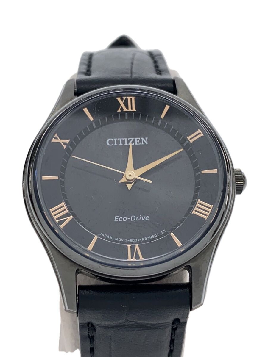 【中古】CITIZEN◆ソーラーウオッチ/アナログ/なめし革/GLD/BLK/EO31-A15BT01//【服飾雑貨他】