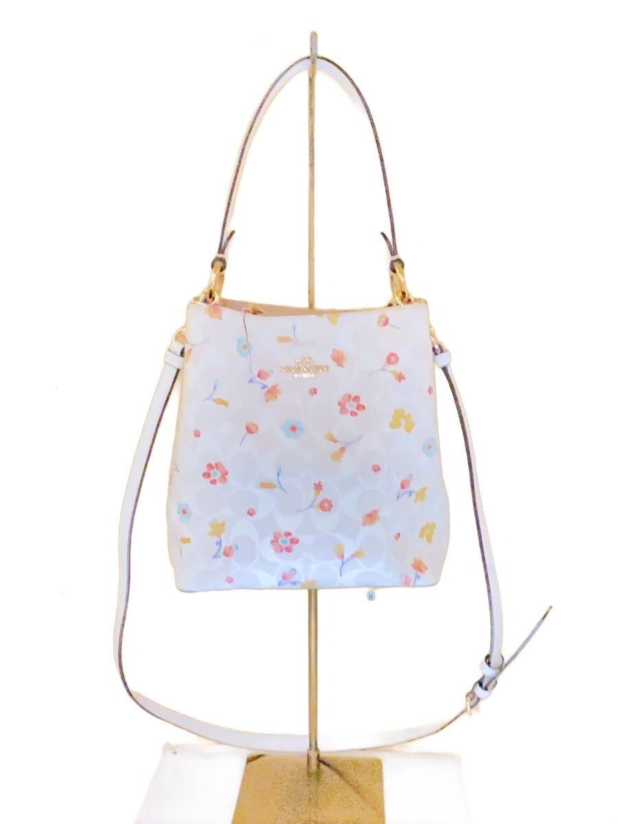 【中古】COACH◆ハンドバック/なめし革/WHT/花柄/C8610【御徒面子】