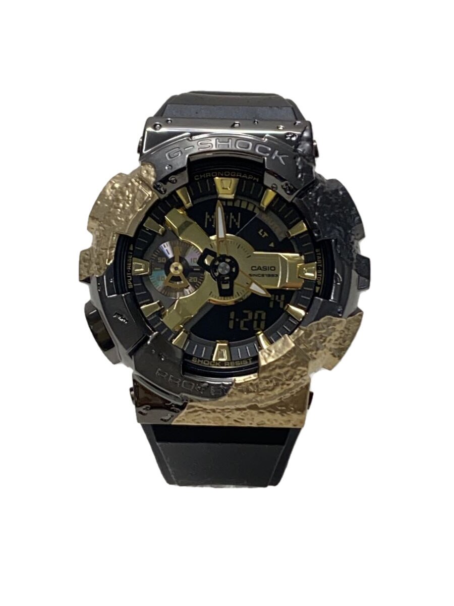 【中古】CASIO◆石英ウオッチ_G-SHOCK/デジアナ/天然ゴム/GLD/BLK【服飾雑貨他】