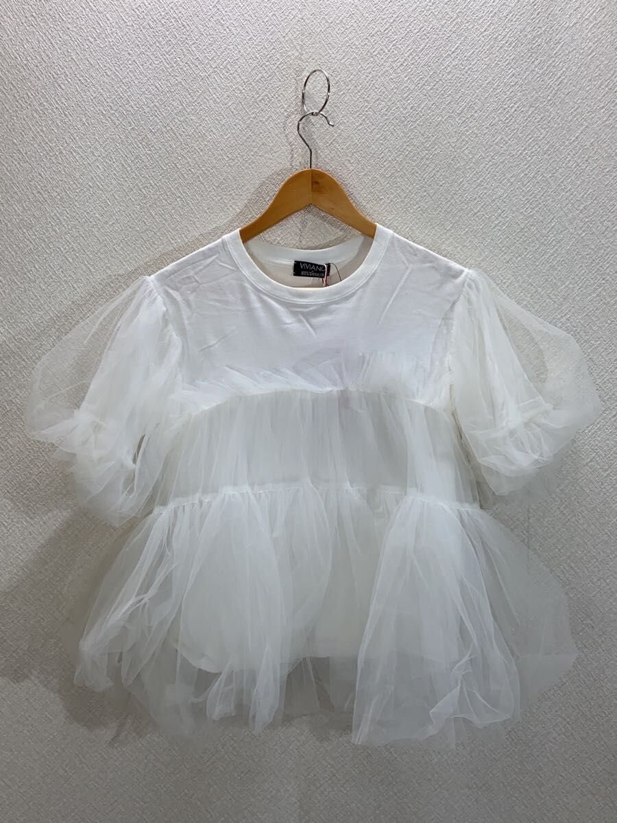 【中古】VIVIANO◆Tulle Layered T-shirt/半袖カットソー/FREE/綿織物/WHT/VS-TBSS24-05【レディース御召しもの】