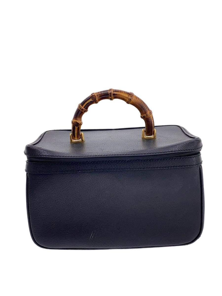 【中古】GUCCI◆バニティバッグ_竹/なめし革/BLK【御徒面子】
