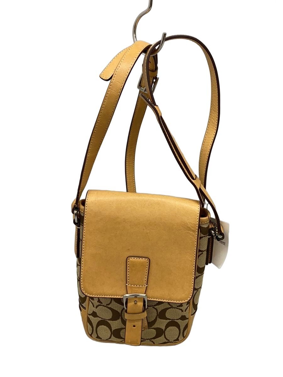 【中古】COACH◆ショルダーバッグ_ベージュ/帆布/BEG/総柄【御徒面子】