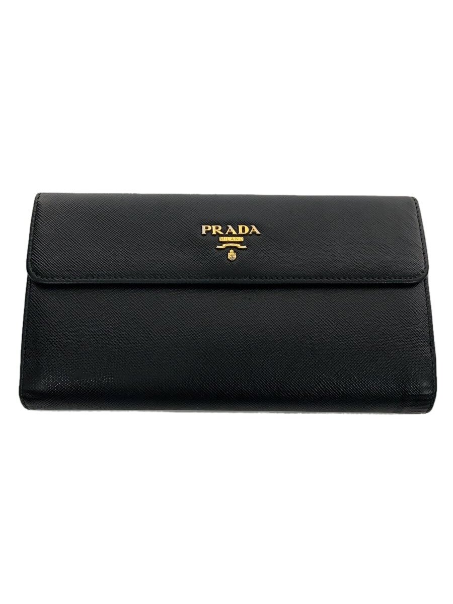 【中古】PRADA◆長サイフ/牛皮/BLK/無地/レディース//【服飾雑貨他】