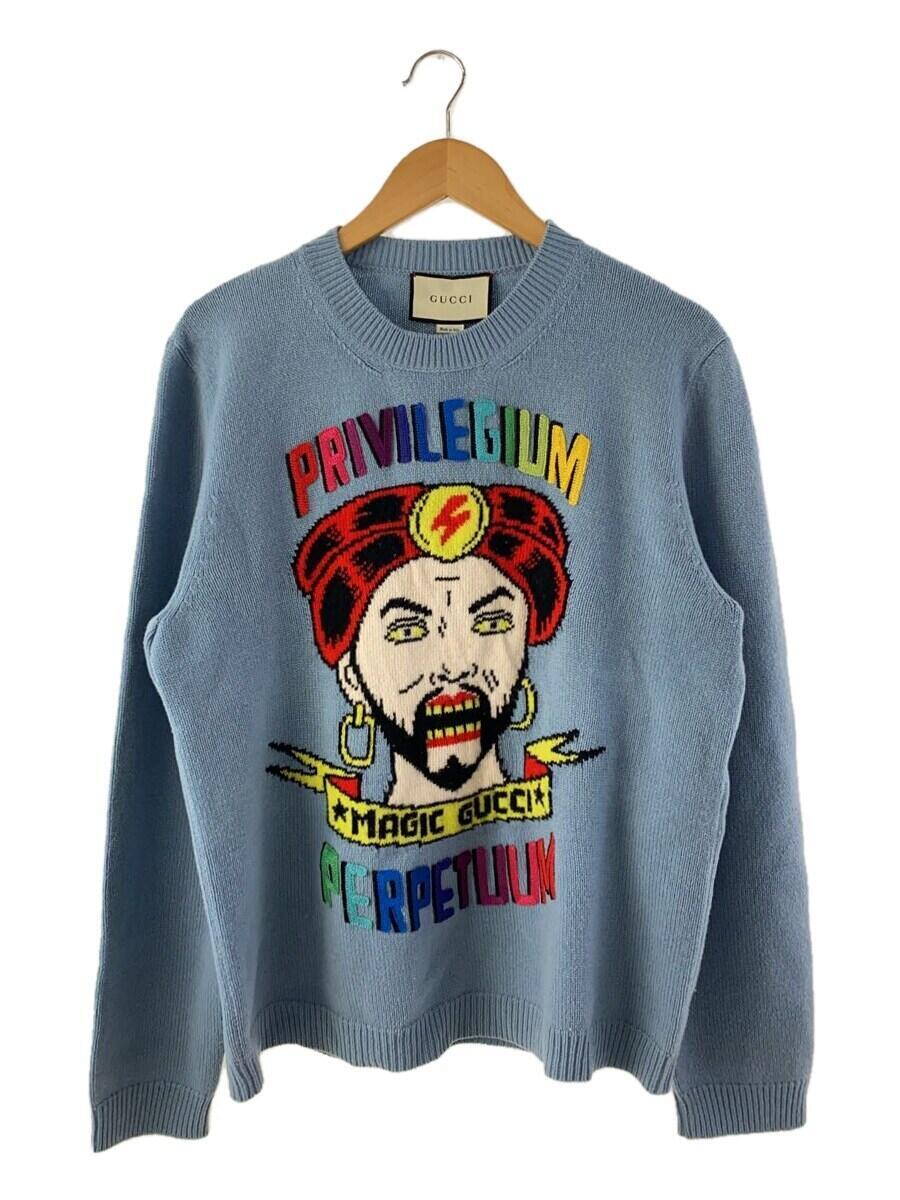 【中古】GUCCI◆スウェーター(朦々たる)/XL/毛糸/BLU/無地/519442-X9S79【メンズウェア】