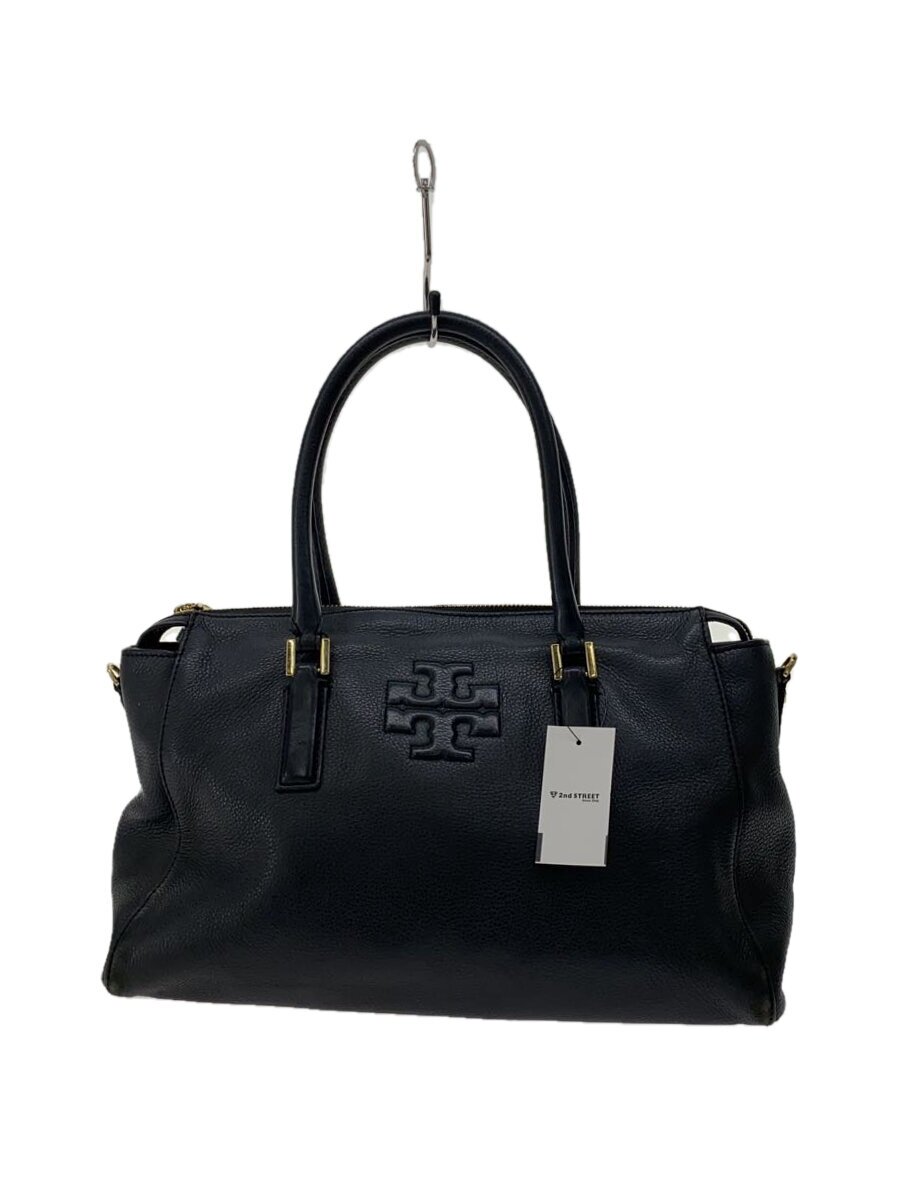【中古】TORY BURCH◆ハンドバック/なめし革/BLK/無地/HIR030【御徒面子】