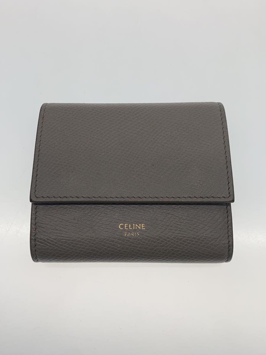 【中古】CELINE◆3つ折り札入れ/なめし革/GRY/レディース【服飾雑貨他】
