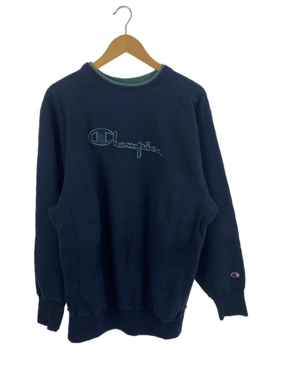 【中古】Champion◆reverse weave/90s/USA製/レイヤードネック/汗水/XXL/綿織物/NVY【メンズウェア】