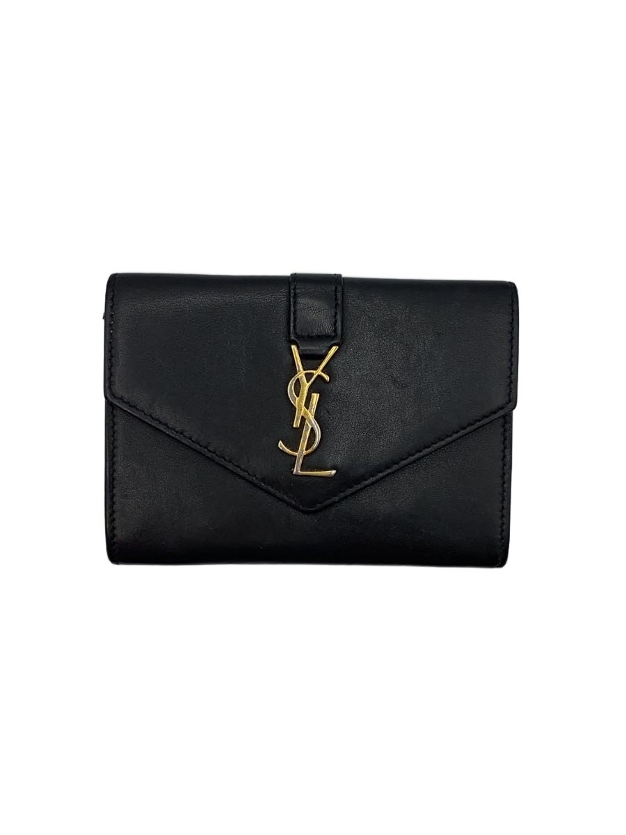 【中古】YVES SAINT LAURENT◆長札入れ/なめし革/BLK/レディース/358094【服飾雑貨他】