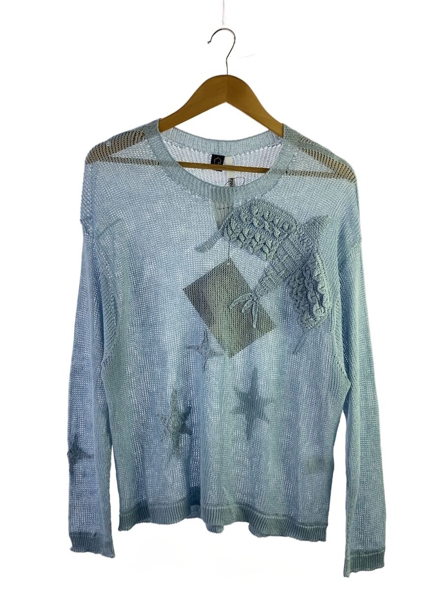 【中古】fluss◆25SS/BIRD MESH KNIT/編み物・スウェーター(薄っぺら)/1/リネン/BLU/F0032025SS【メンズウェア】