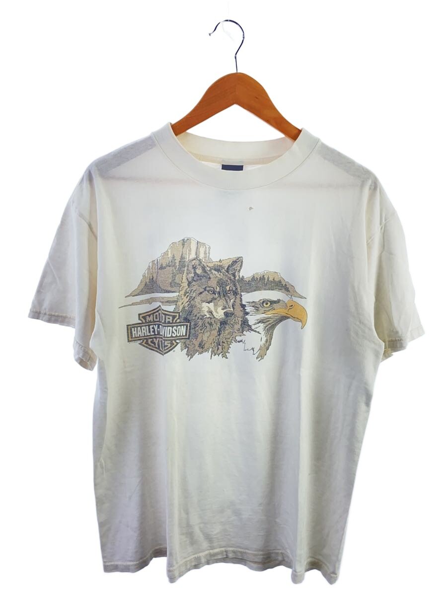 【中古】HARLEY DAVIDSON◆BR/USA製/狼鷲/プルオーバー/L/綿織物/WHT//【メンズウェア】