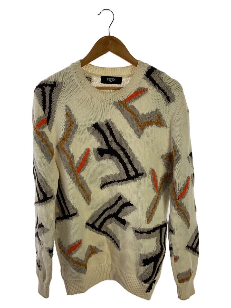 【中古】FENDI◆21aw/フラグメントニット・セーター(朦々たる)/46/羊毛/WHT/FZX013-人工知能学37【メンズウェア】