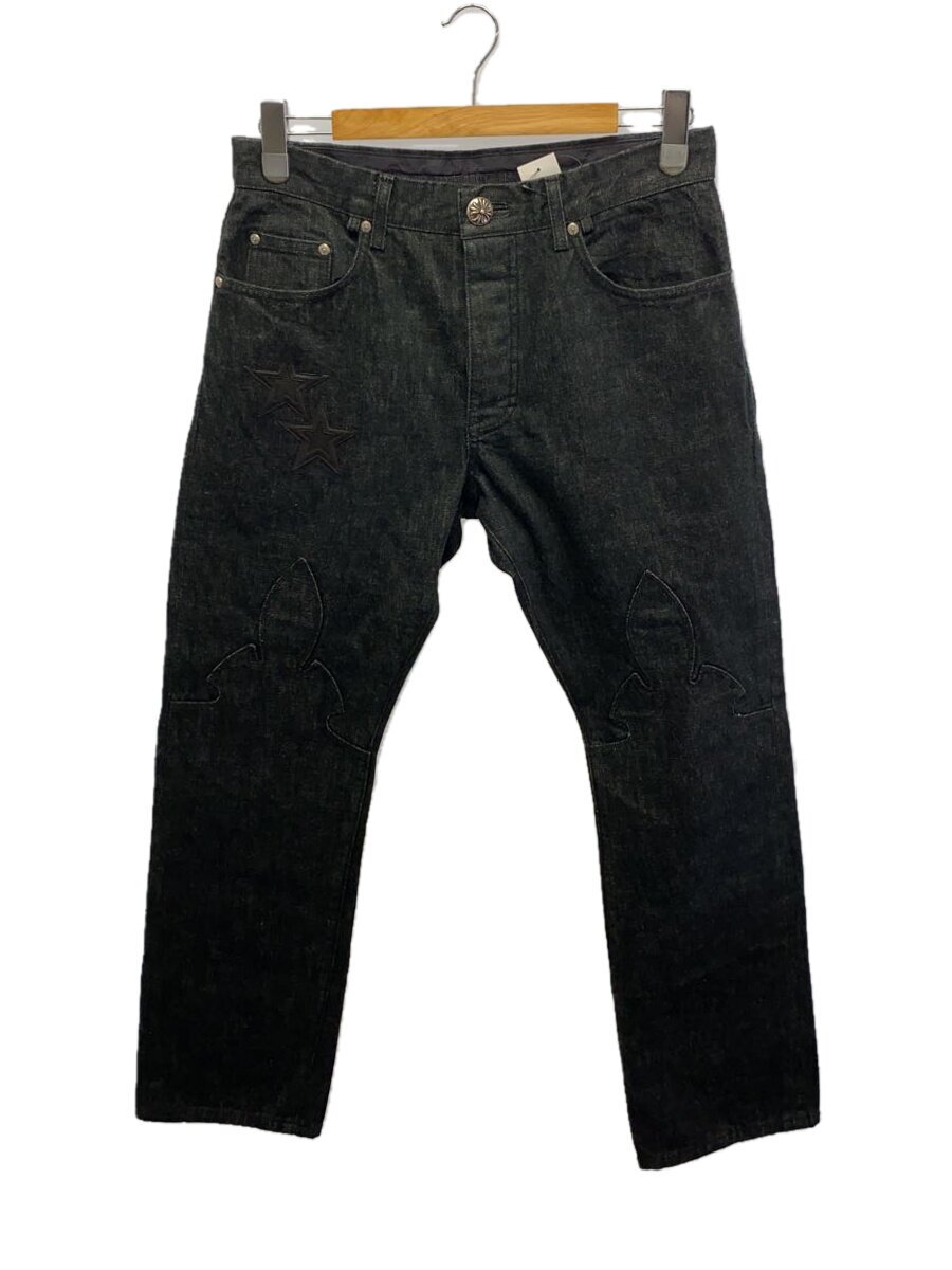【中古】CHROME HEARTS◆JEAN SL FLEURKNEE/はやりっ児継ぎ切れ/名取り草飛球/下つ方/32/ジーンズ/黒いこと//【メンズウェア】