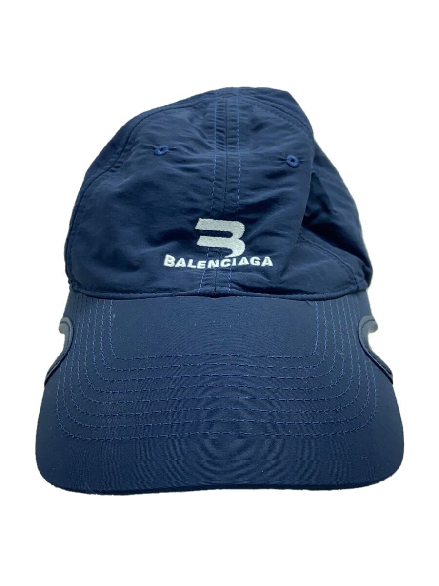 【中古】BALENCIAGA◆カットワークバイザーベースボールキャップ/旗がしら/L/綿織物/NVY/メンズ/704102 459B1//【服飾雑貨他】