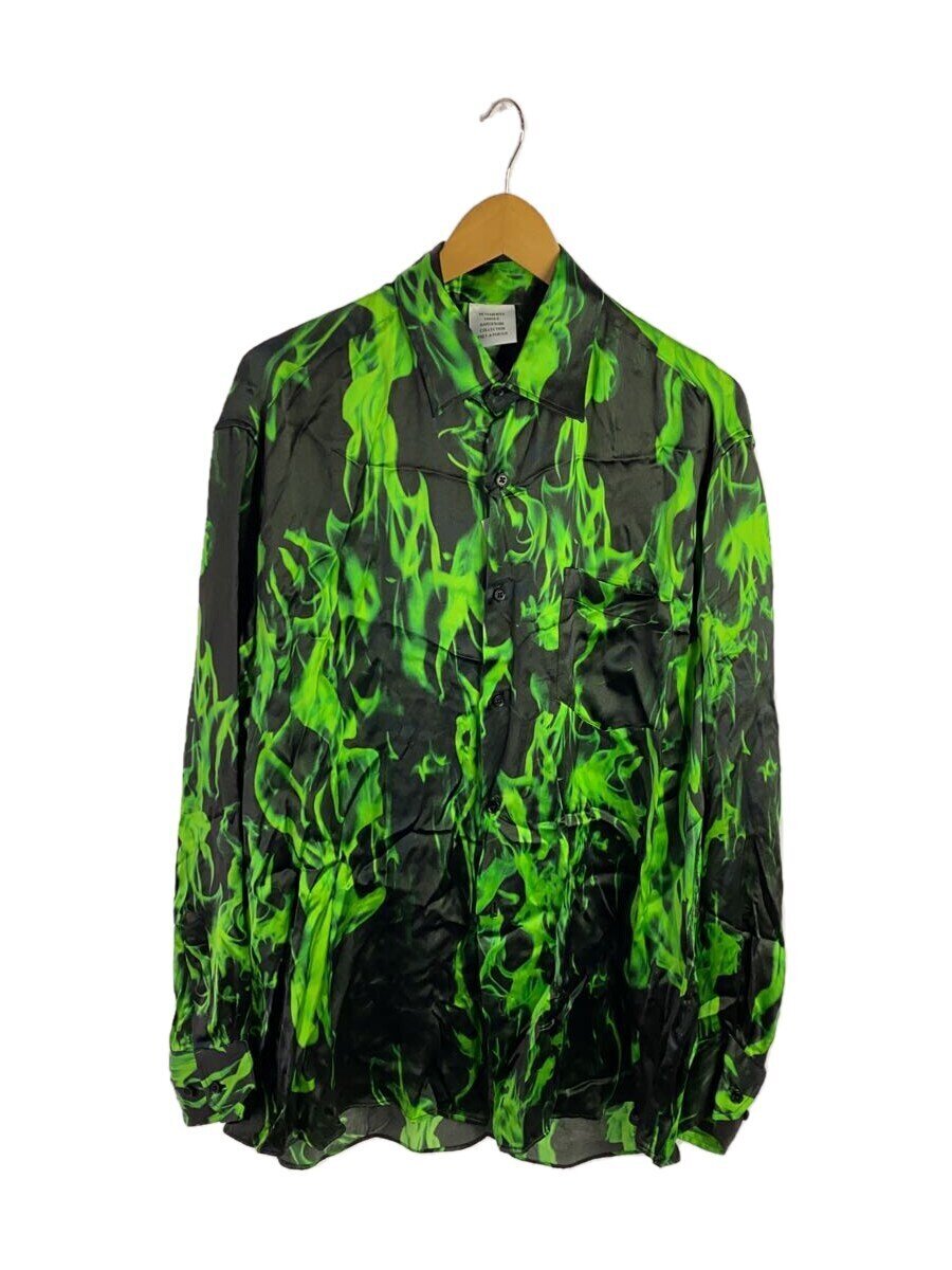 【中古】VETEMENTS◆green smoke fluid shirt/長袖プルオーバー/XS/人絹/BLK/総柄【メンズウェア】
