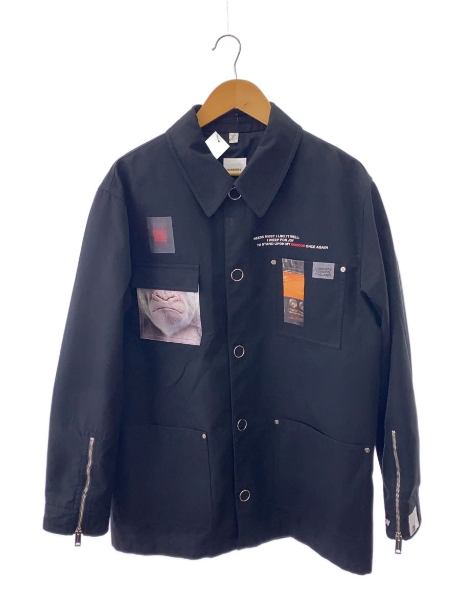【中古】BURBERRY◆MontagePrintCottonGabardinWorkWearJacket/上衣/50/綿織物/BLK【メンズウェア】