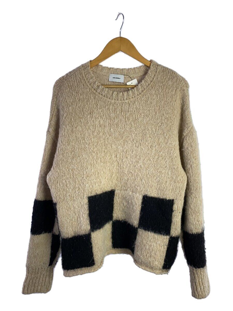 【中古】ASKYURSELF◆Brushed Checkered Knit/スウェーター(朦々たる)/S/羊毛/ベージュ【メンズウェア】