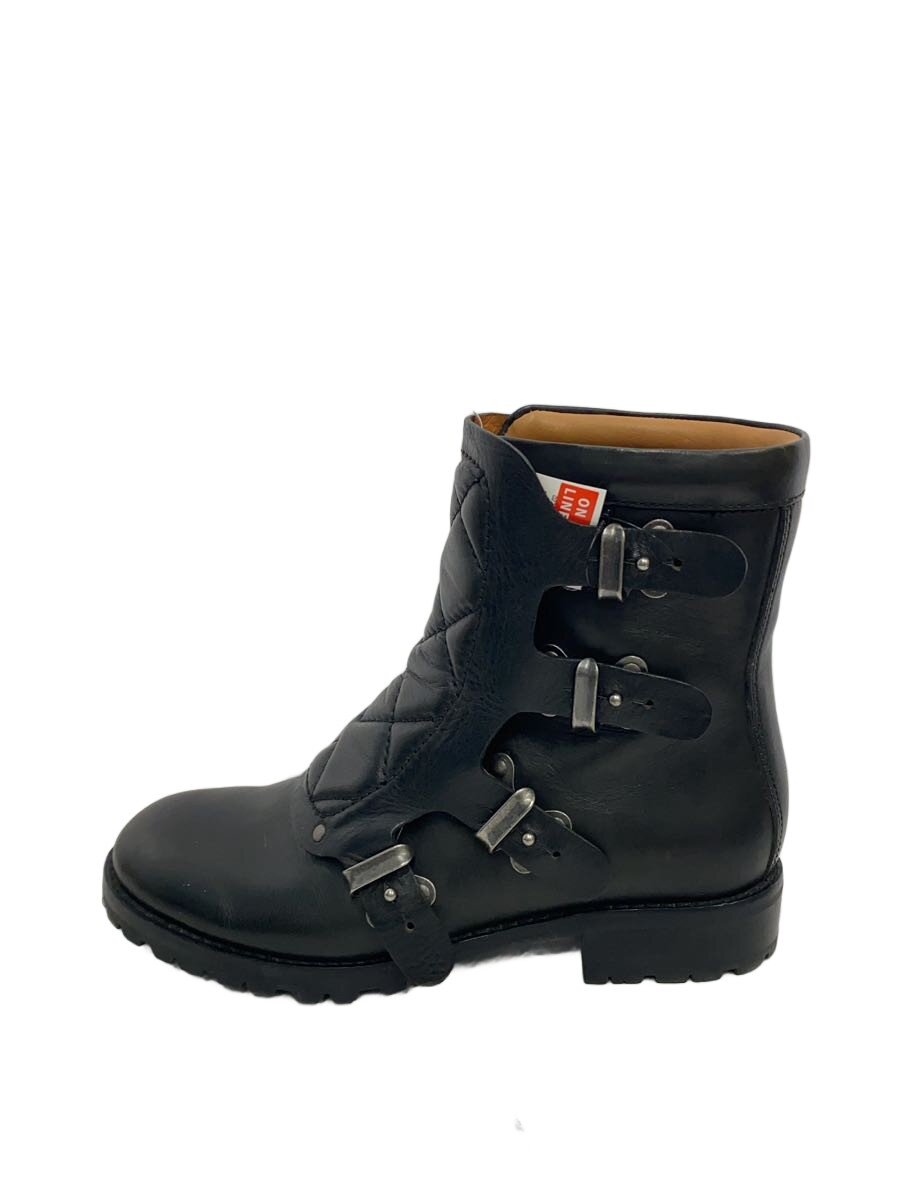 【中古】MARC BY MARC JACOBS◆キルティングバイカーアンクルブーツ/36/BLK/なめし革【シューズ】