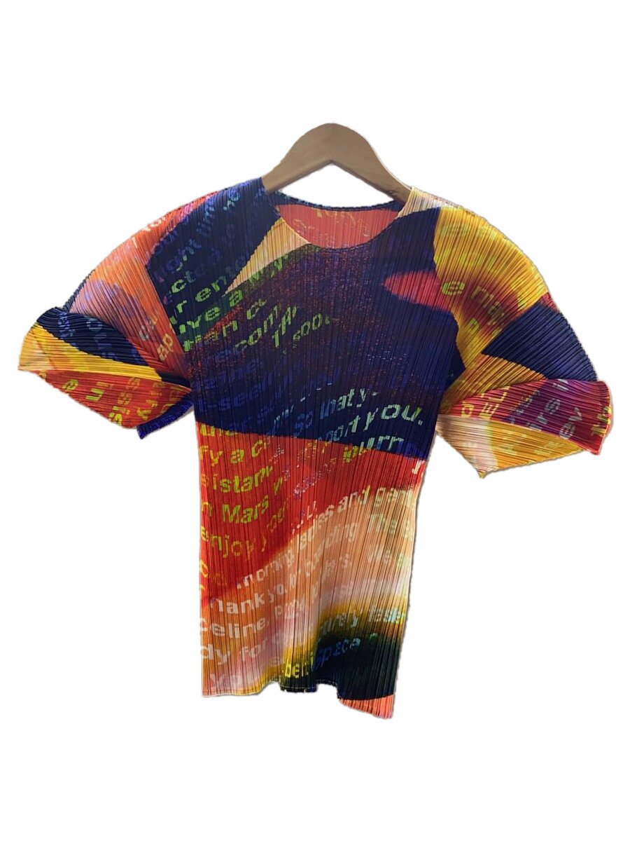 【中古】PLEATS PLEASE ISSEY MIYAKE◆半袖カットソー/3/ポリエステル/マルチ色合い/総柄/pp43jk672【レディース御召しもの】