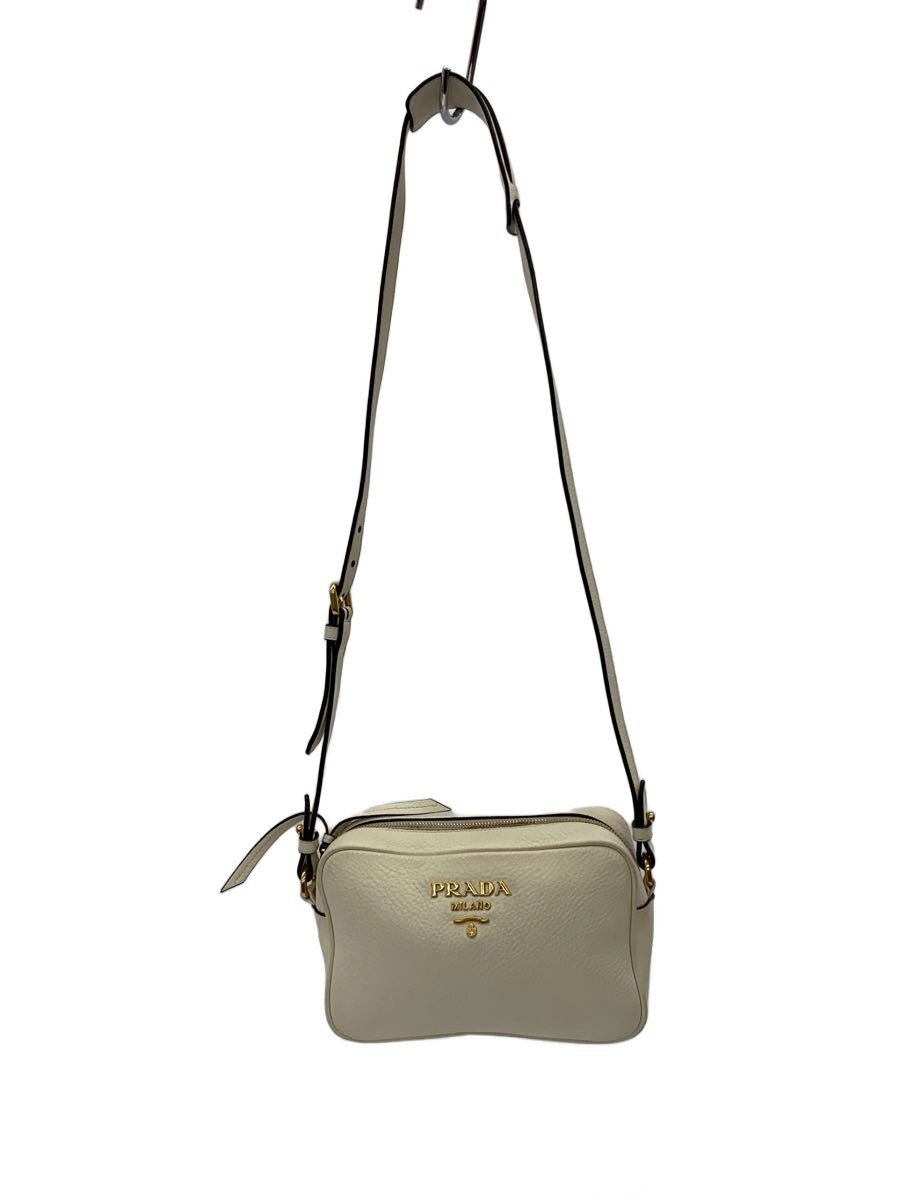 【中古】PRADA◆VITTELO DAINO SOFT/ショルダーバッグ/なめし革/WHT/1BH082【御徒面子】