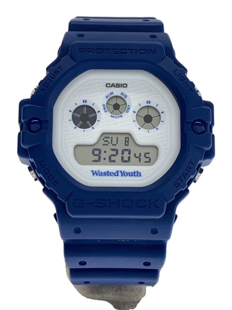 【中古】CASIO◆石英ウオッチ_G-SHOCK/デジタル/天然ゴム/WHT/BLU【服飾雑貨他】
