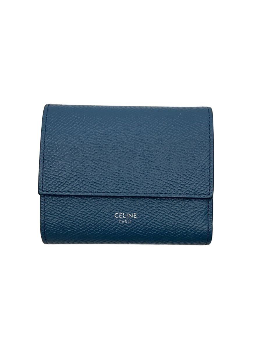 【中古】CELINE◆3つ折り銭入れ/なめし革/BLU/無地/レディース/10B573BEL.07SU【服飾雑貨他】