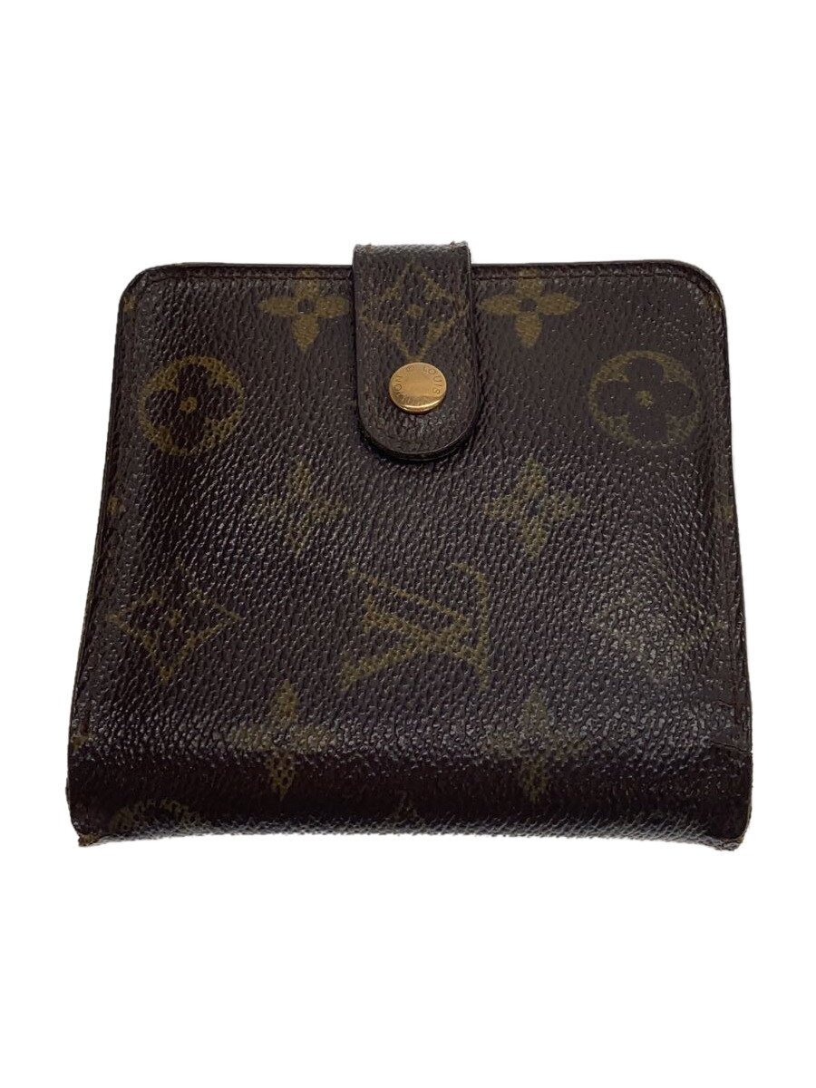 【中古】LOUIS VUITTON◆コンパクト・ジップ_モノグラム・キャンバス_BRW/PVC/BRW/総柄/レディース【服飾雑貨他】