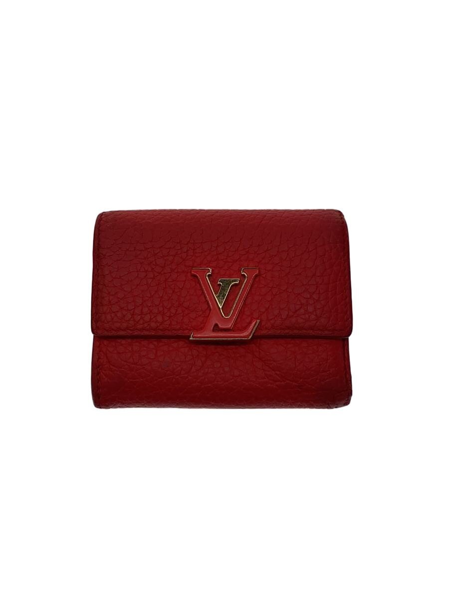 【中古】LOUIS VUITTON◆ポルト・フォイユ・カプシーヌXS_トリヨン/牛皮/RED/無地/レディース【服飾雑貨他】