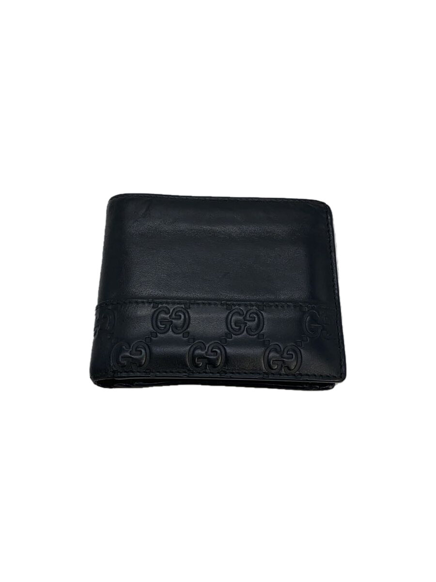 【中古】GUCCI◆2つ折り紙入れ_マイクログッチシマ/なめし革/BLK/無地/メンズ//【服飾雑貨他】