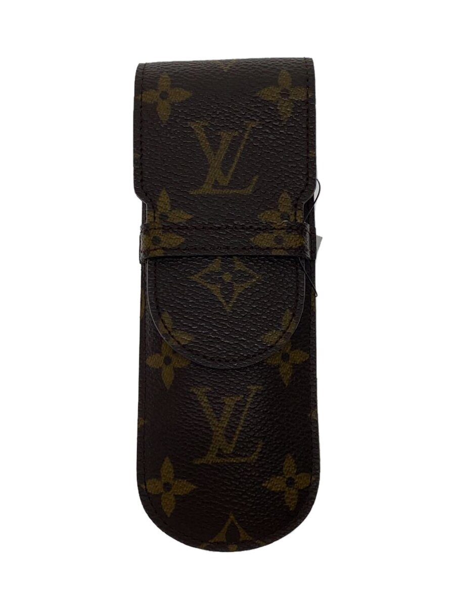 【中古】LOUIS VUITTON◆エテュイ・スティロ_モノグラム・帆布_BRW/なめし革/BRW/レディース【服飾雑貨他】
