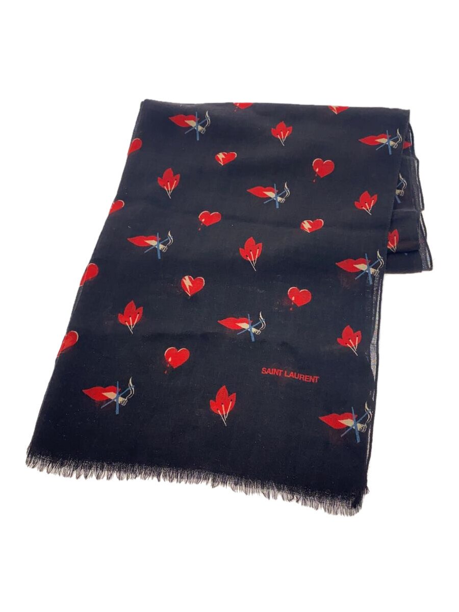 【中古】SAINT LAURENT◆袈裟/羊毛/BLK/総柄/メンズ/487028 4Y209//【服飾雑貨他】