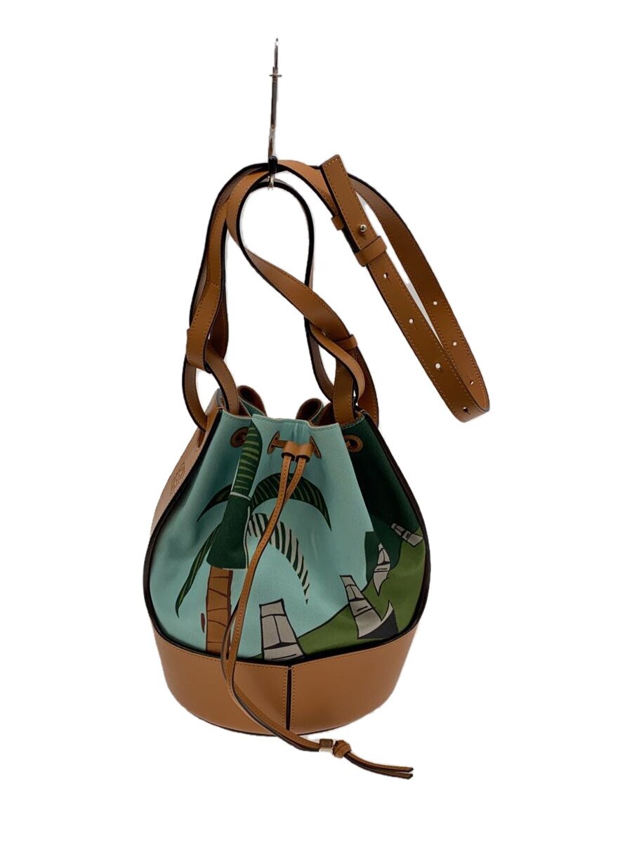 【中古】LOEWE◆軽気球御徒面子/イースターアイランド/ショルダーバッグ/なめし革/BRW/総柄【御徒面子】