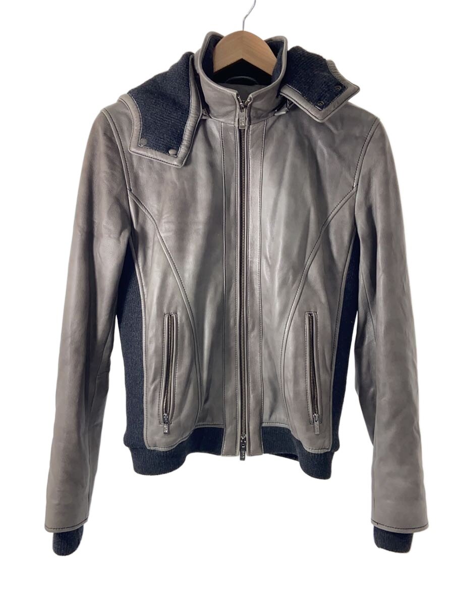 【中古】ARMANI COLLEZIONI◆編み物うつり変わり/ジップパーカー/46/子ヒツジなめし革/GRY【メンズウェア】