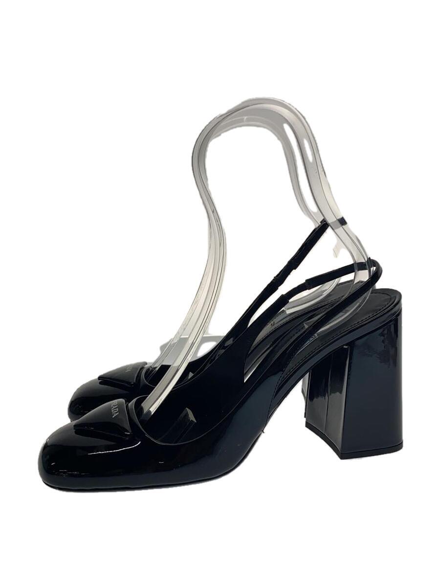 【中古】PRADA◆パンプス/40/BLK/エナメル/専売特許なめし革/スリングバック【シューズ】