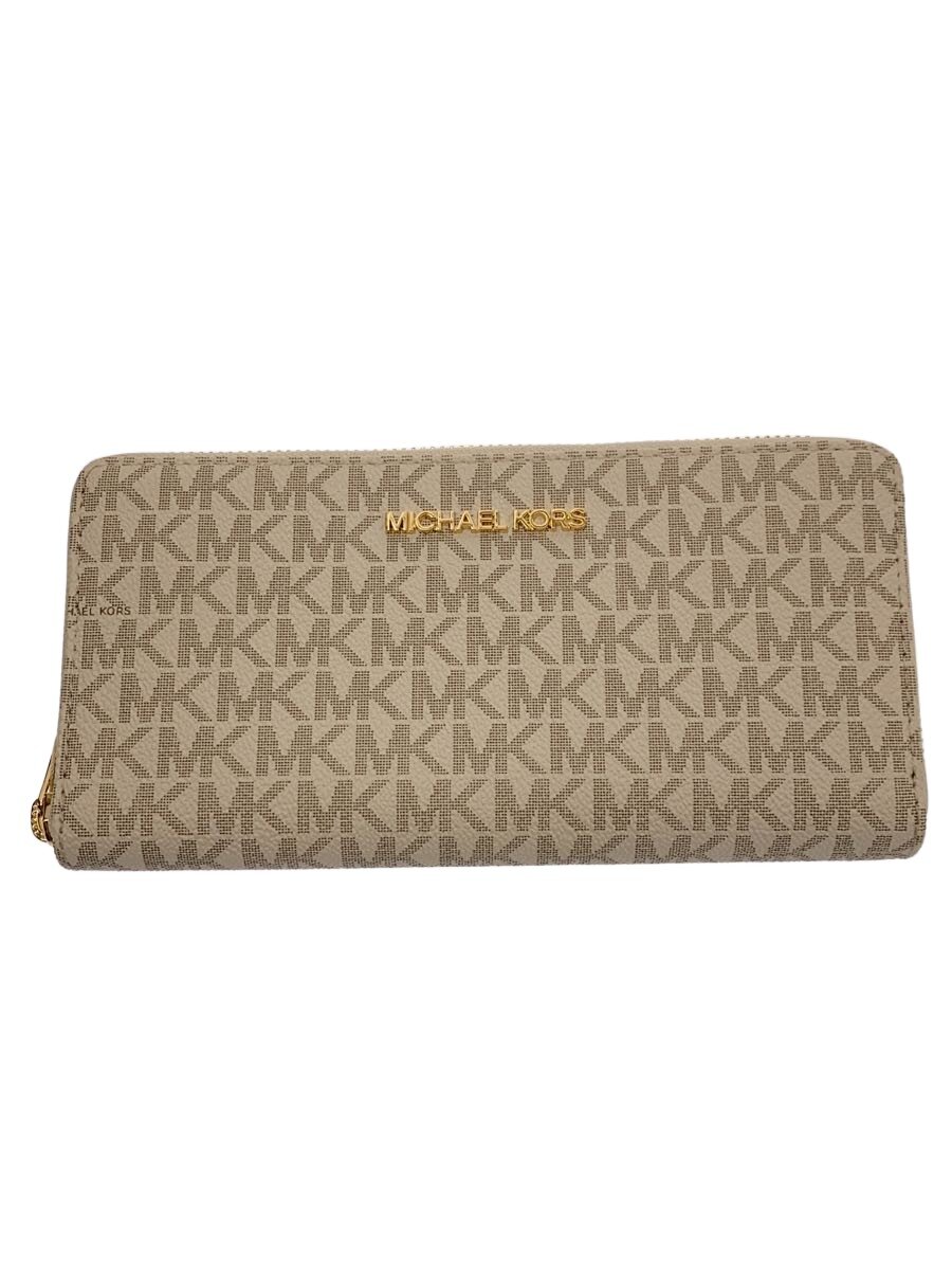 【中古】MICHAEL KORS◆長金入れ/なめし革/WHT/モノグラム/レディース/35F8GTVE98【服飾雑貨他】