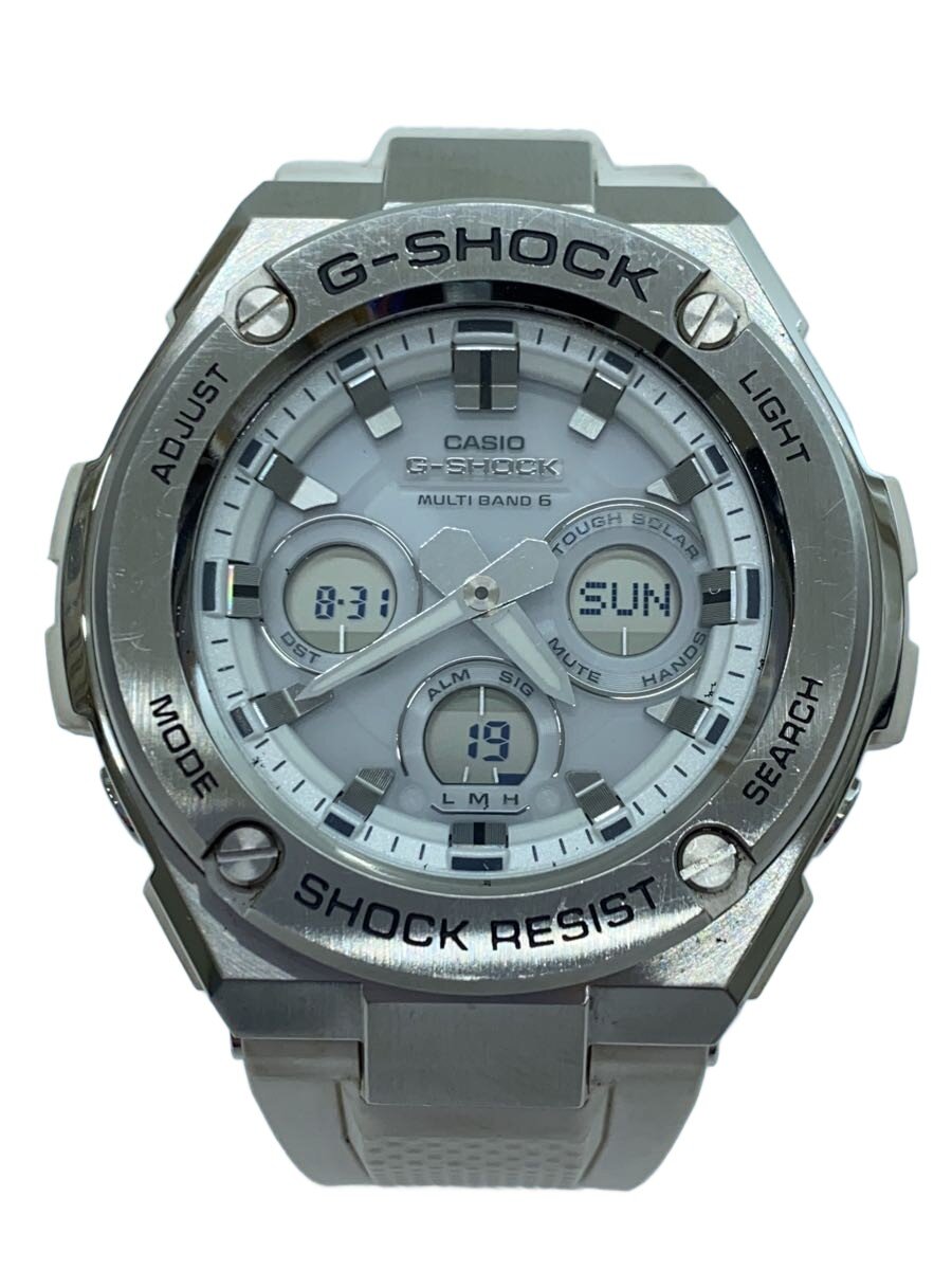 【中古】CASIO◆ソーラーウオッチ・G-SHOCK/デジアナ/天然ゴム/SLV/WHT【服飾雑貨他】