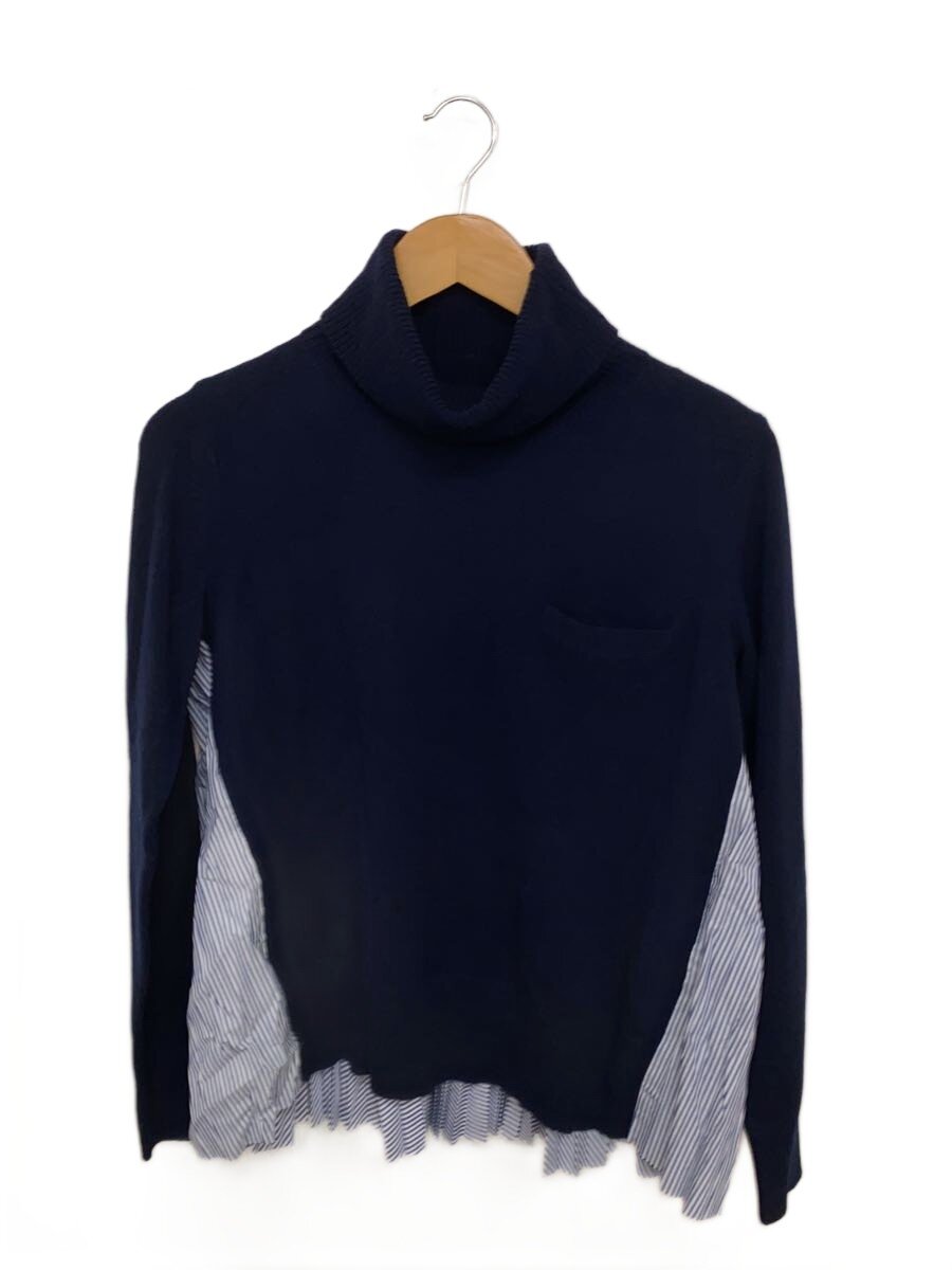 【中古】sacai◆バックプリーツハイネックニットプルオーバー/1/1/羊毛/米国海軍/SCW-046/サカイ【レディース御召しもの】