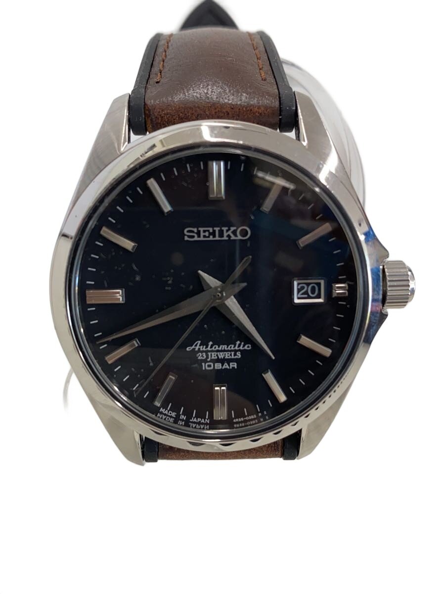 【中古】SEIKO◆自動小銃巻ウオッチ/アナログ/なめし革/BLK/BRW/SS/4R35-03X0【服飾雑貨他】
